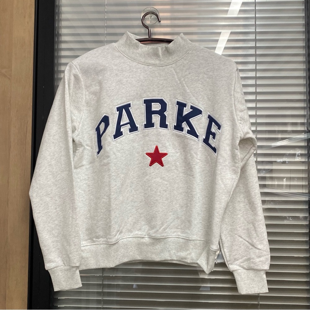 Parker Light Gray Sweater with Navy and Red Accents